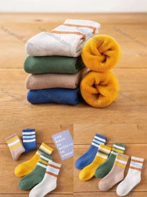Wholesale Kid's Comfy Striped Crew Medium Socks (10 pairs of socks in one package), LIUHUA CLOTHING WHOLESALE