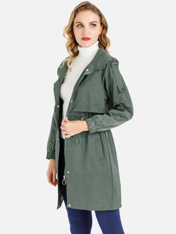 Women's Zip Up Drawstring Plain Hooded Rain Coat, Clothing Wholesale Market -LIUHUA, Coats%20%26%20Jackets