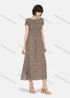 Wholesale Women's Casual Short Sleeve Bateau Neck Allover Print Split Side Midi Dress - Liuhuamall