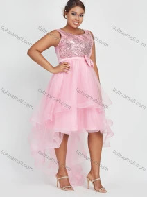 Wholesale Women's Elegant Sleeveless Tie Back High Low Hem Sequin Lace Cocktail Party Dress, LIUHUA CLOTHING WHOLESALE