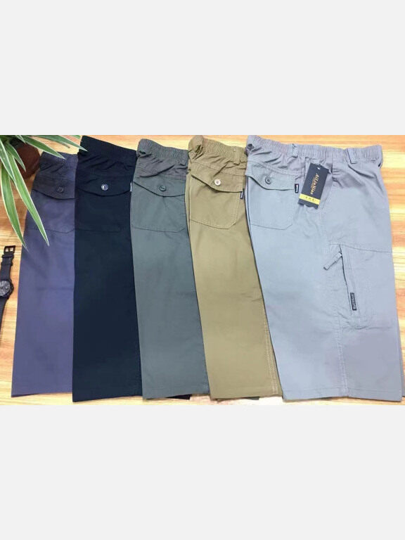 Men's Plus Size Flap Pockets Zipper Pockets Elastic Waist Shorts 555#, Clothing Wholesale Market -LIUHUA, MEN, Pants-Trousers