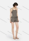 Wholesale Women's Plain Ruffle Hem Cami Top & Shorts 2 Piece Lounge Pajamas Set A11# - Liuhuamall