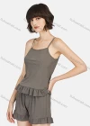 Wholesale Women's Plain Ruffle Hem Cami Top & Shorts 2 Piece Lounge Pajamas Set A11# - Liuhuamall