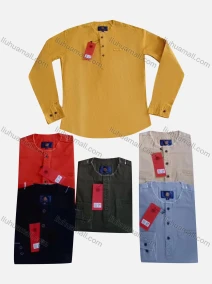 Wholesale Men's Casual Round Neck Long Sleeve Plain Button Down Shirt, LIUHUA CLOTHING WHOLESALE