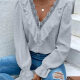 Women's Casual Lace Ruffle Trim Poet Sleeve Swiss Dot V Neck Plain Blouse 11# Clothing Wholesale Market -LIUHUA