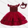 Wholesale Girls Cute Cap Sleeve Sequin Bow-knot Mesh Layered Hem Flower Dress With Bow Headband preview