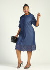 Wholesale Women's Casual Crew Neck Half Sleeve Petal Hem Midi Denim Dress - Liuhuamall