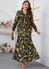 Wholesale Women's Elegant V Neck Long Sleeve Ruched Bronzed Print Evening Dress - Liuhuamall