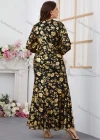Wholesale Women's Elegant V Neck Long Sleeve Ruched Bronzed Print Evening Dress - Liuhuamall