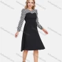 Wholesale Women's Elegant A-Line Waistband Keyhole Back Checkerboard Splicing Knee Length Dress preview