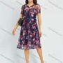 Wholesale Women's Elegant Chiffon Notch Neck Pearl Decro Floral Print Knee Length Dress With Belt preview