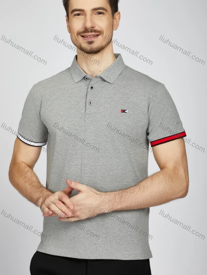 Wholesale Men's Casual Plain Short Sleeve Striped Trim Split Side Polo Shirt LF006#