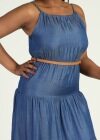 Wholesale Women's Plus Size Sleeveless Denim Layered Hem Spaghetti Strap Maxi Cami Dress With Belt - Liuhuamall