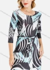 Wholesale Women's Casual Round Neck Abstract Graphic 3/4 Sleeve Midi Dress With Belt - Liuhuamall