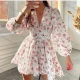 Wholesale Women's Elegant Floral Deep V Neck Long Sleeve Lace Trim Ruffle Hem Short Dress White Guangzhou Clothing Wholesale Market & Suppliers -LIUHUAMALL