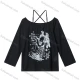 Wholesale Women's Casual Graphic Letter Print Long Sleeve Halter Off Shoulder Semi-sheer Tee Black Clothing Wholesale Market Liuhua