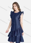 Wholesale Women's Casual Sleeveless Ruffle Trim Button Front Plain Dress - Liuhuamall