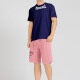 Men's Casual Letter Round Neck Short Sleeve T-Shirts & Shorts 2 Piece Set 17601# Navy&Pink Clothing Wholesale Market -LIUHUA