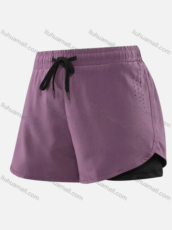 Wholesale Women's Athletic Workout Plain Drawstring Elastic Waist Shorts 0208#