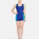 Women's Cut Out Back One Piece Colorblock Letter Line Tank Swimsuit 8011# Blue Clothing Wholesale Market -LIUHUA