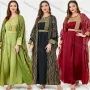 Wholesale Women's Muslim Islamic Embroidery Striped Robe Cardigan & Dress 2-piece Set 3241# preview