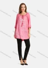 Wholesale Women's Casual Tie Front Round Neck Hollow Out Bell Sleeve Letter Print Plain Tunic - Liuhuamall