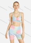 Wholesale Women's Sporty Tie Dye Crisscross Back Bra & High Waist Biker Shorts Set - Liuhuamall
