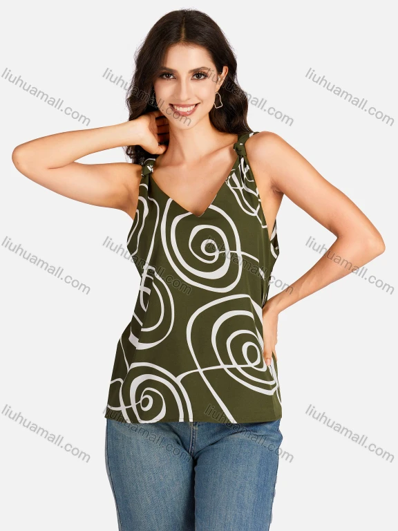 Wholesale Women's Casual Allover Print V Neck Tank Top
