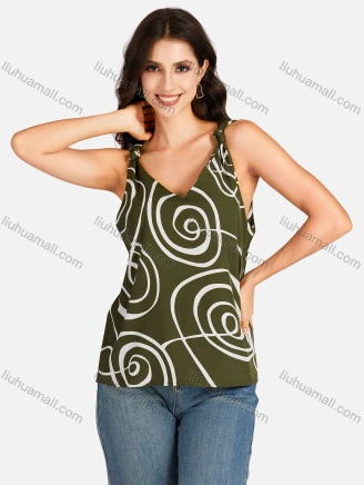 Wholesale Women's Casual Allover Print V Neck Tank Top, Guangzhou Clothing Wholesale Market & Suppliers -LIUHUAMALL