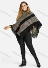 Wholesale Women's Zip Collar Houndstooth Print Fringe Trim Knit Poncho - Liuhuamall