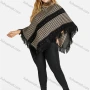 Wholesale Women's Zip Collar Houndstooth Print Fringe Trim Knit Poncho preview