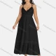 Wholesale Women's Sexy Deep V Neck Hollow Out Guipure Lace Tassel Sequin Cami Maxi Dress 6315# Black Clothing Wholesale Market Liuhua