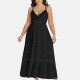 Women's Sexy Deep V Neck Hollow Out Guipure Lace Tassel Sequin Cami Maxi Dress 6315# Black Clothing Wholesale Market -LIUHUA