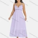 Wholesale Women's Sexy Deep V Neck Hollow Out Guipure Lace Tassel Sequin Cami Maxi Dress 6315# Lavender Clothing Wholesale Market Liuhua