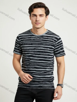Wholesale Men's Striped T-Shirt - Soft Fabric, Subtle Text Design, Casual Comfort. Bulk Buy Now!, Guangzhou Clothing Wholesale Market & Suppliers - LIUHUAMALL