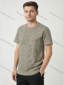 Wholesale Men's Lt. Gray Alphanumeric Print Crew Neck Tee - Loose Fit, Soft Breathable, Trendy Bulk Order, LIUHUA CLOTHING WHOLESALE