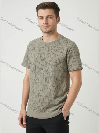 Wholesale Men's Lt. Gray Alphanumeric Print Crew Neck Tee - Loose Fit, Soft Breathable, Trendy Bulk Order, Guangzhou Clothing Wholesale Market & Suppliers - LIUHUAMALL