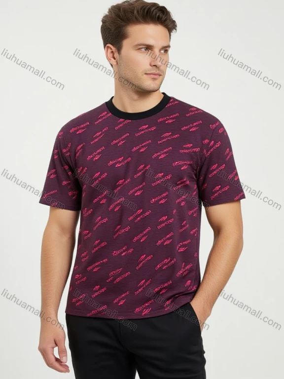 Wholesale Men's Burgundy Pink Alphabet Tee - Short Sleeve Crew Neck, Loose Fit, Lightweight & Breathable, Bulk Order!
