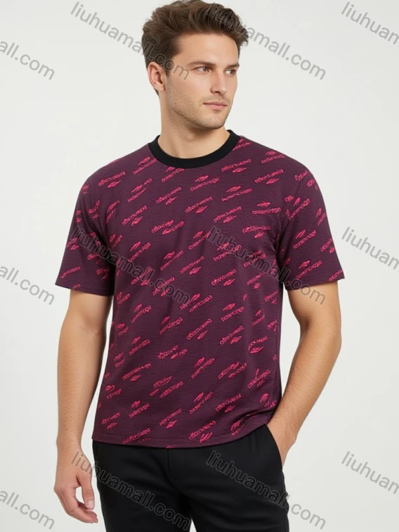 Wholesale Men's Burgundy Pink Alphabet Tee - Short Sleeve Crew Neck, Loose Fit, Lightweight & Breathable, Bulk Order!, Guangzhou Clothing Wholesale Market & Suppliers - LIUHUAMALL, Men