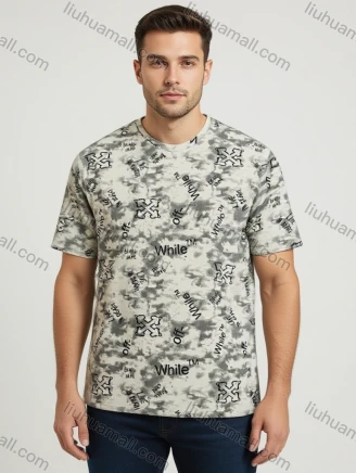 Wholesale Men's White Short Sleeve Tee - All - Over Alphabet Print, Loose Fit, Lightweight & Breathable, Bulk Order!, Guangzhou Clothing Wholesale Market & Suppliers - LIUHUAMALL