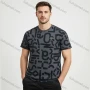 Wholesale Men's Dark Gray Short Sleeve Tee - Bold Black Lettering & Geo Prints, Loose Fit, Lightweight & Breathable, Bul preview