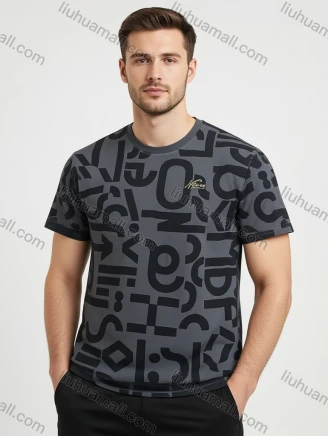 Wholesale Men's Dark Gray Short Sleeve Tee - Bold Black Lettering & Geo Prints, Loose Fit, Lightweight & Breathable, Bul, Guangzhou Clothing Wholesale Market & Suppliers - LIUHUAMALL