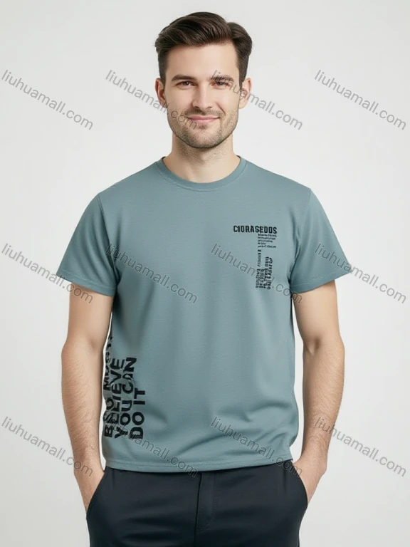 Wholesale Men's Light Blue Loose Tee – Bold Motivational Quotes, Soft Cotton, Trendy Streetwear, Bulk Order
