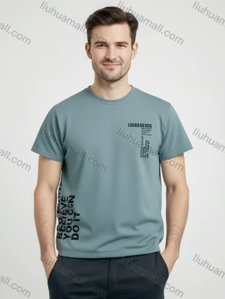 Wholesale Men's Light Blue Loose Tee – Bold Motivational Quotes, Soft Cotton, Trendy Streetwear, Bulk Order, Guangzhou Clothing Wholesale Market & Suppliers - LIUHUAMALL