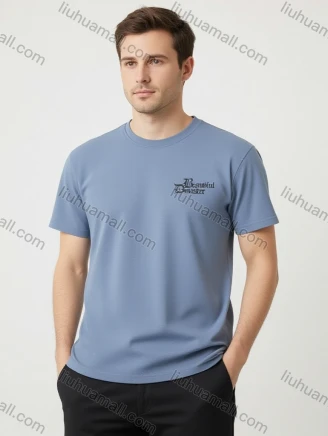 Wholesale Men's Loose Light Blue Tee - 'Beautiful Disaster' Print, Minimalist Chic, Bulk Deals, Guangzhou Clothing Wholesale Market & Suppliers - LIUHUAMALL