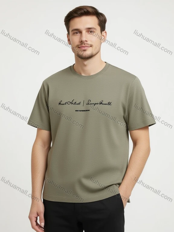 Wholesale Men's Olive Brown Tee - 'Great Artist | Encourage Growth' Print, Minimalist Casual Bulk Deals