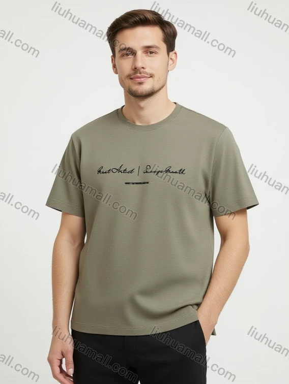 Wholesale Men's Olive Brown Tee - 'Great Artist | Encourage Growth' Print, Minimalist Casual Bulk Deals, Guangzhou Clothing Wholesale Market & Suppliers - LIUHUAMALL, Men