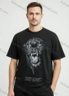 Wholesale Men's Solid Black Short Sleeve Tee – Ferocious Panther & 'THE ONE' Print, Minimalist Streetwear Bulk Order - Liuhuamall