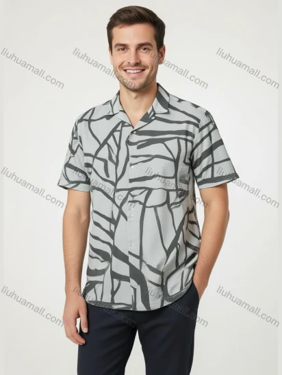 Wholesale Men's White Black Line Art Tee – Minimalist Button - Down, Lightweight Summer Bulk Deals