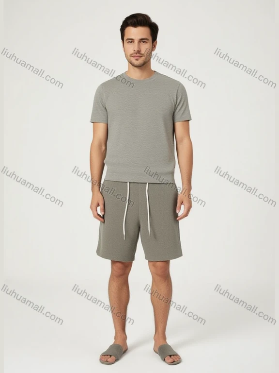 Wholesale Men's Gray Striped Drawstring Shorts – Soft Breathable Fabric, Loose Fit Casual Summer Bulk Order